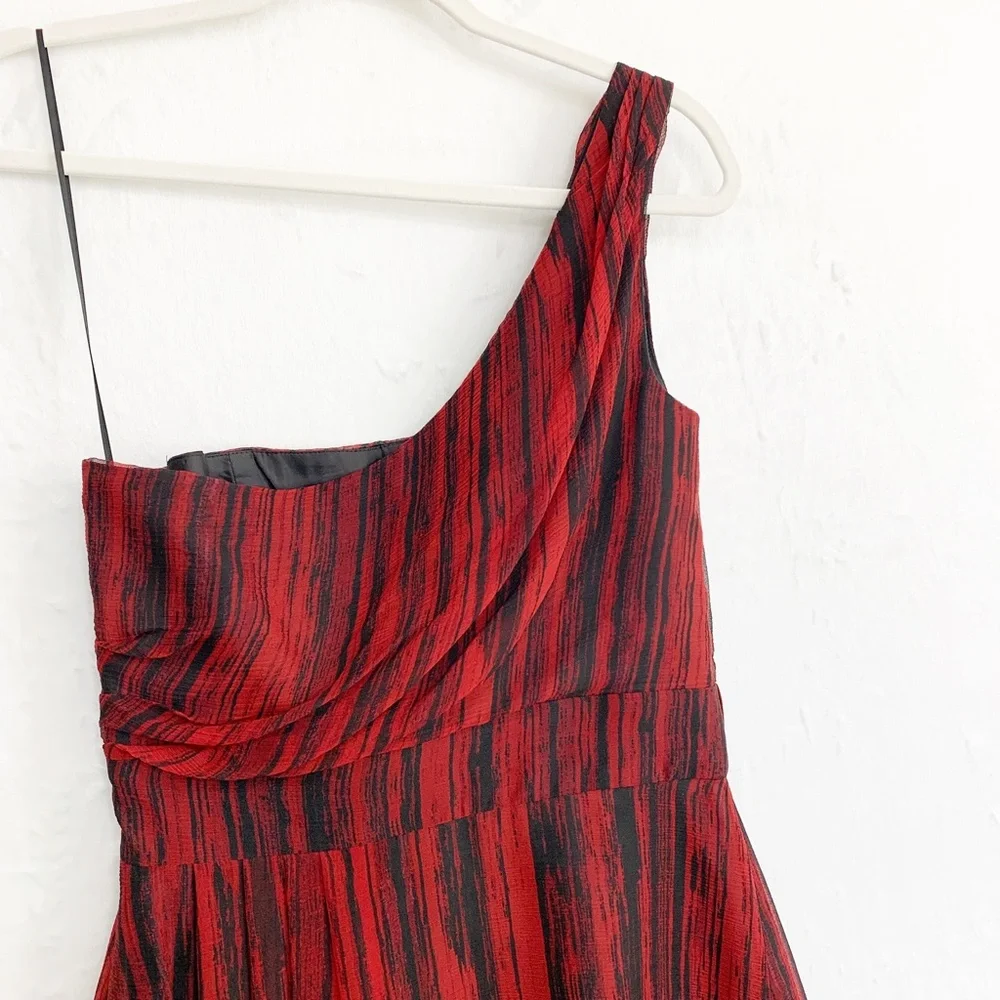 Hutch One Shoulder Silk Red & Black Abstract Cocktail Dress Sz 8